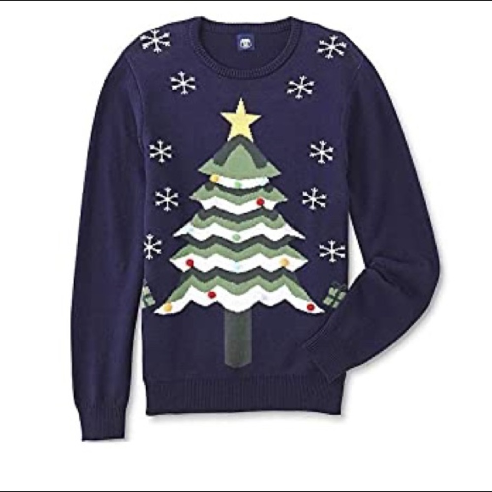 Route 66 Ugly Christmas Sweater Navy Blue Pom Pom